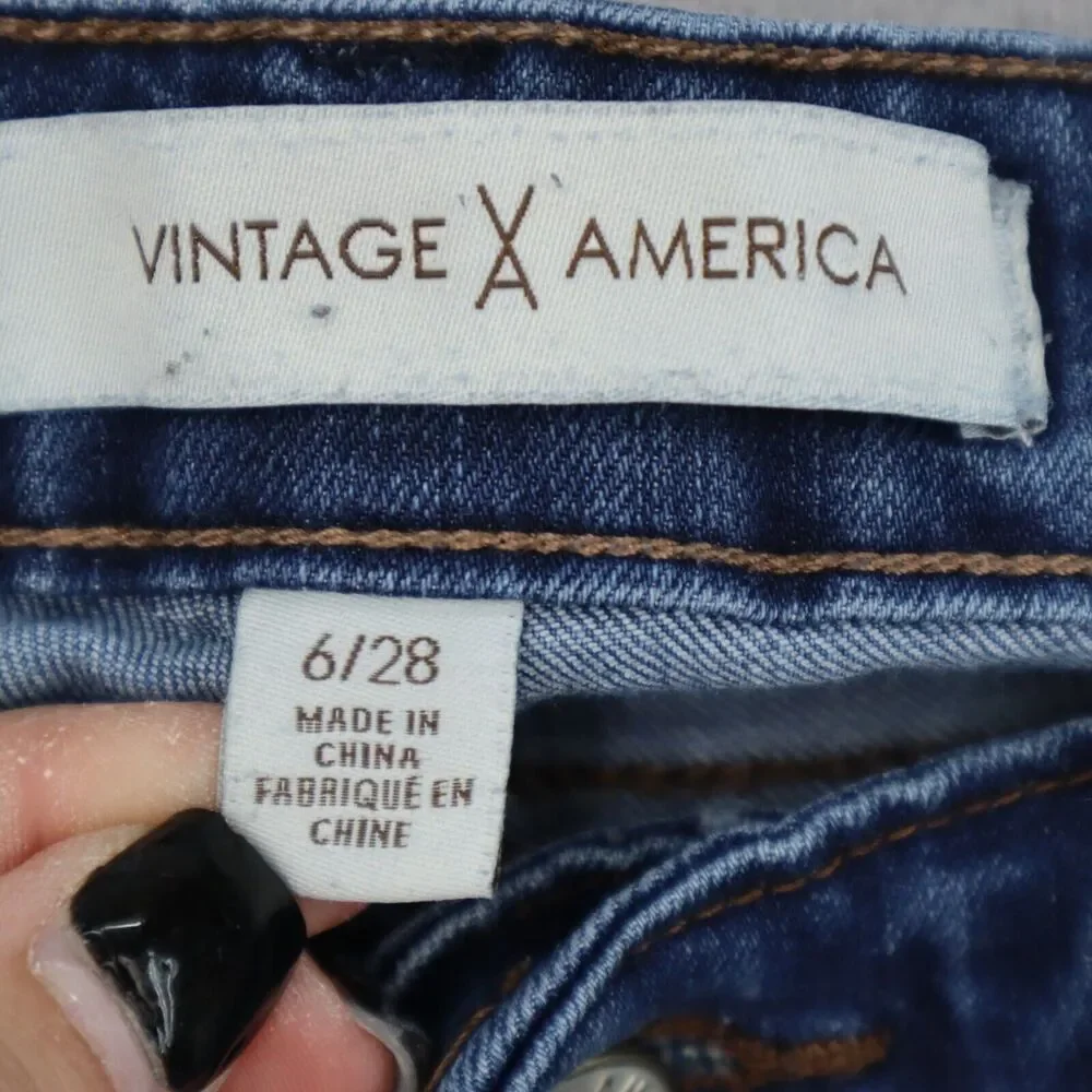 Vintage America Pants Womens 6 Blue Mid Rise Boho Skinny Jeans Bottoms